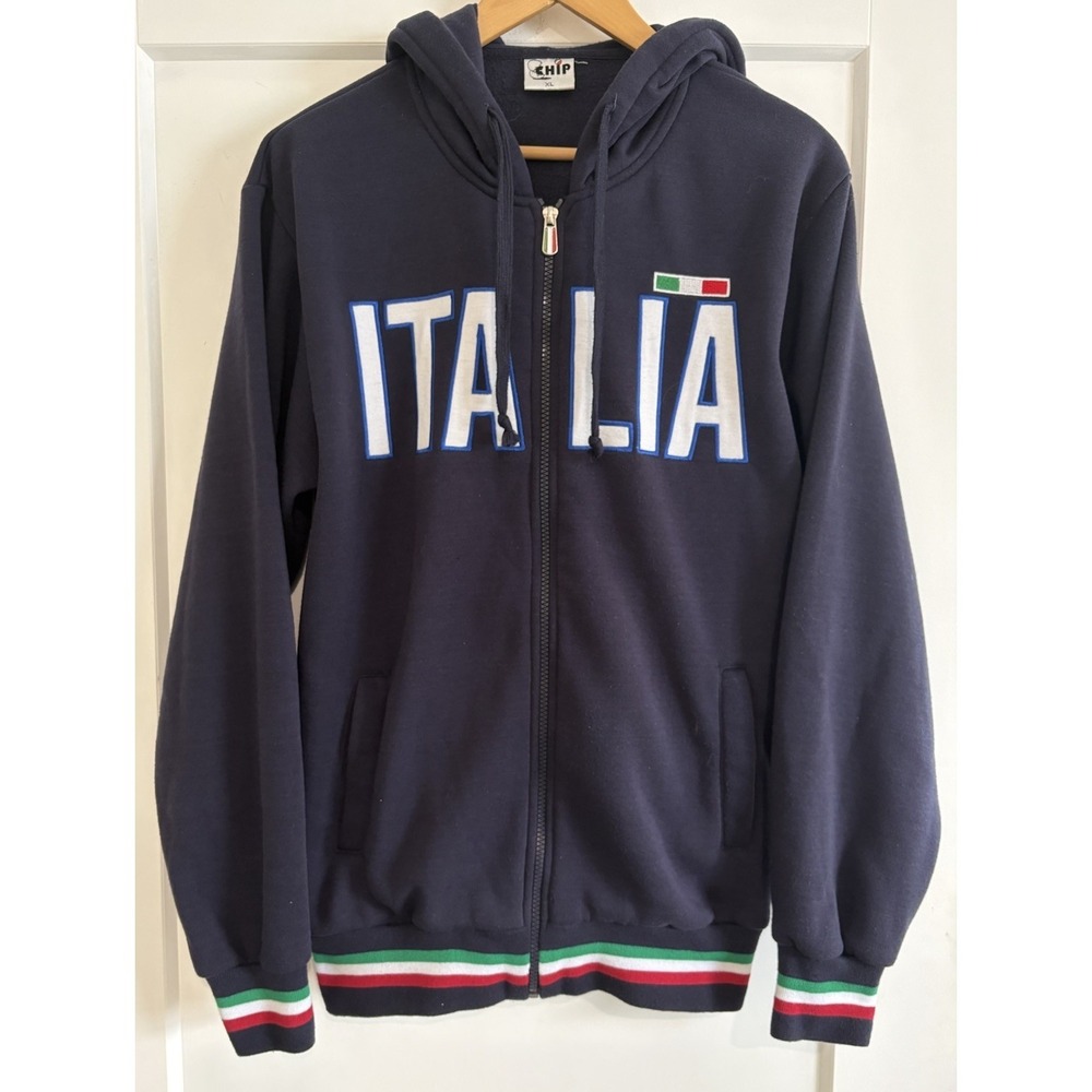 VTG Y2K CHIP Italia Full Zip Hoodie Navy Blue Fleece Italy Soccer Jacket Mens XL